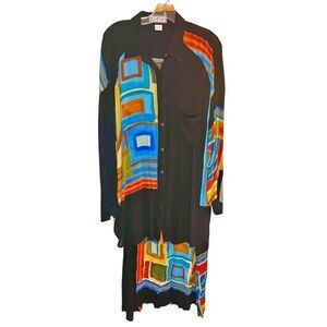 Vintage B.O.P. Art To Wear Shirt Dress & Tunic 1XL Abstract Geometric Retro Boho